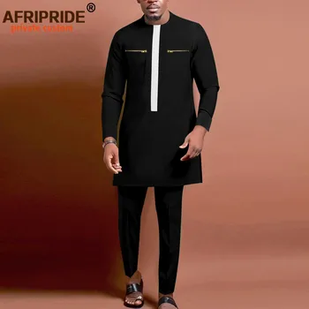 Bazin Riche Afrických Mužov Tradičné Oblečenie Set Plný Rukáv Zip, Košele a Nohavice Nastaviť Afriky Vyhovuje Formálne Oblečenie A2216130