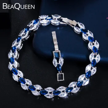 BeaQueen Slávnej Značky Očarujúce CZ Marquise Rez Kráľovské Šperky Modré Crystal Bangles Náramky pre Ženy Prom Party Darček B007