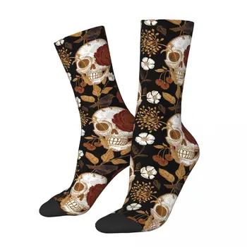 Bežné Kvetinový Lebky Športové Ponožky Retro Polyester Dlhé Ponožky pre Ženy Muži 3