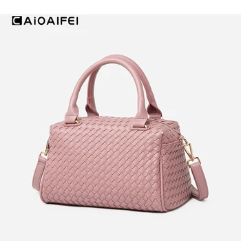 CAIOAIFEI módne tkané koberčeky ženy, luxusné kožené kabelky ženy tašky dizajnér ramenný crossbody tašky pre ženy Ručne tkané taška 3