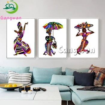 Cartoon Africkej ženy tancujúce dievča umenie Diamond Maľovanie Diamond Výšivky Mozaiky Nastaviť Triptych Maľby Plné Námestie Kolo Drill, 15