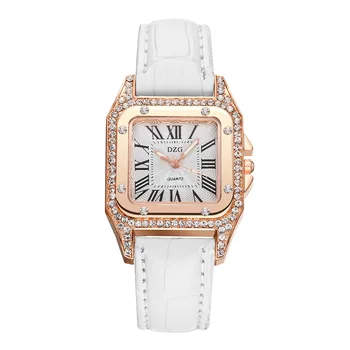 Diamond vykladané módne dámske imitácia kožený remienok hodiniek quartz 15
