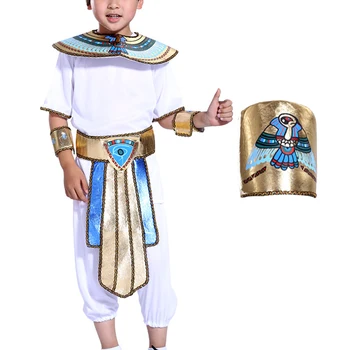 Dieťa Chlapec Egyptský Princ Kostým Oblečenie Krátke Rukáv Top, Nohavice, Pokrývku Hlavy, Krku, Pásky Pásu Nastavte Halloween Cosplay Party 3