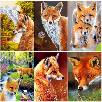 DIY Fox 5D Diamond Maľby Plné Námestie Vŕtať Živice Zvierat Diamont Výšivky Kríž Ctitch Súpravy Domova Wall Art Darček 4