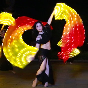 Dospelých Svietiace Žlté Oranžové Červené Svetlo LED Ventilátor Závoje Šatka pre Ženy Bellydance Orientálny Brušný Tanec Tanec Príslušenstvo 14