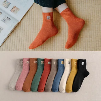 Dámske/pánske Bavlnené Smajlík Ponožky Pure Color Priedušné Ponožky Lente Herfst Katoen Ademend Teplé Houden Poschodí Anti-Slip Sokken 11