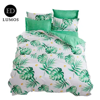 ED-Lumos Perinu Sady posteľnej bielizne Zbierky s 2 obliečky na Vankúše obojstranné Zelené Listy Design 4 Ks 4 Veľkosti 4