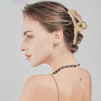 Elegantný Retro Perly Crystal Vlasy Pazúr Luxusné Šumivé Kovové Geometrické Vlásenky pre Ženy 2022 Vlasy Príslušenstvo Dievčatá pokrývku hlavy 7