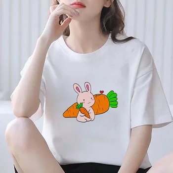 Grafické Tees Topy Cartoon Bunny Tshirts Ženy Vtipné Tričko Biele Topy Bežné Krátke Camisetas Mujer_T-Shirt O-neck T-shirt 1