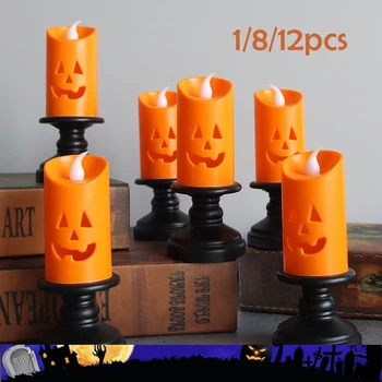 Halloween Tekvica sviečkach, Halloween Orange Flameless Sviečka Svetlá LED Žiarovky Festival Dekor Svetlo pre Halloween Party 1