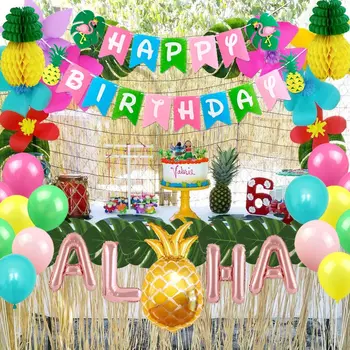 Havajská Narodeniny, Party Dekorácie Zlatej Fólie Balón Papier Ananás Honeycomb s Plam Listy pre Deti Narodeninovej Party Dodávky