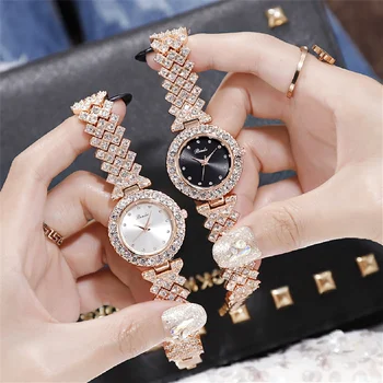 Horúce Módne Ženy Luxus Plný Diamant Hodinky Náramok Dámy Quartz Hodinky ružové Zlato Lesklé Crystal AAA Žena Dámske Náramkové hodinky 13