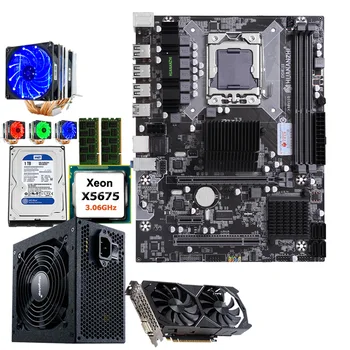 HUANANZHI X58 Doske Combo Xeon X5675 3.06 GHz 6 Rúry CPU Chladič 2*16 g 8G RAM RECC 1 TB HDD 500W PSU grafická Karta GTX1050Ti 4G 6