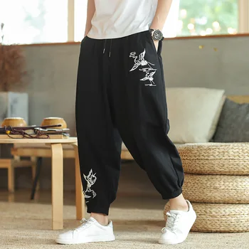 Japonský Nohavice Vzor Výšivky Retro Nohavice Streetwear Kimono Nohavice Kung Fu Nohavice Tai Chi Hippie Nohavice Mužov Bežné Nohavíc 8
