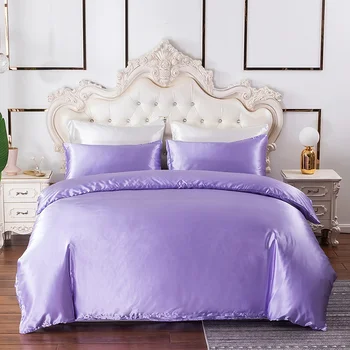 Jednofarebné Polyester posteľná bielizeň Nastaviť Európskej Luxusné Hladké Perinu Nastaviť Kráľovná King Size Deka Kryt s obliečka na Vankúš 3