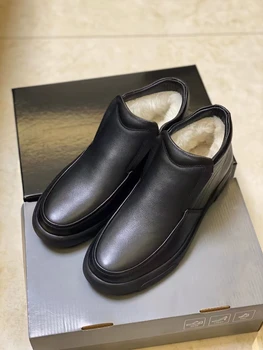 Jesenné a zimné nové high top topánky pánske hovädzej kože hornej Reálne vlna vnútorné obloženie High-end mäkké nosenie-odolné gumy soled teplé 1