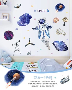 Kreatívny priestor astronaut priestor planéte detí chlapec, izba spálňa pozadí na stenu 3