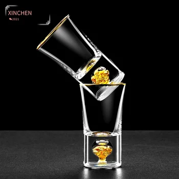 Krištáľ Zlatom Vstavané 24K Gold Leaf Záujme Malé poháre na Víno, Dávkovač Vodka Duchov Tvorivé Krištáľové Sklo Víno Nastaviť 8