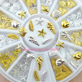 Krásy Manikúra 3D Kovový Klinec Umenie Dekorácie, Doplnky Zlato, Striebro Shell Conch Hviezdice Kolesa Nechtov Dodávky 15