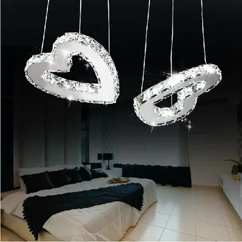 LED 2 Hnevať k9 Crystal fashion Prívesok Svetlo zmluvne romantický v tvare srdca Jedáleň-izba lampa spálňa Prívesok Lampa 110-220V 4