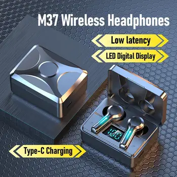 M37 Bluetooth-kompatibilné Slúchadlá, LED Digitálny Displej na Zníženie Hluku In-ear Športové Herné Bezdrôtové Slúchadlá pre Beh 1