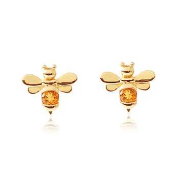 Malé Bee Stud Náušnice Pre Ženy S925 Šterlingov, Jemné Šperky Roztomilý Cubic Zirconia Žltá Náušnice Aretes Príslušenstvo 1