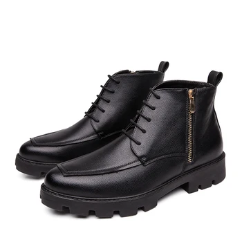mens príležitostných business office formálne šaty originálne kožené topánky čierne topánky platformu trend jar jeseň kovboj boot členok botas 4
