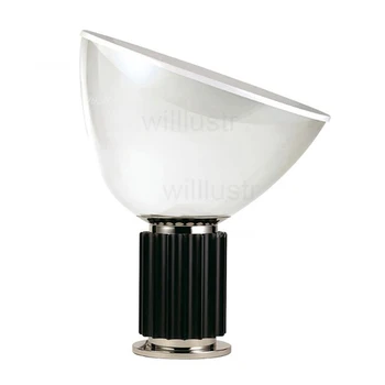 moderné stolové svetlo stolná lampa priehľadné číre sklo tieni kovová základňa stojana strieborná farba čierna radar dizajn, dekorácie osvetlenie 12
