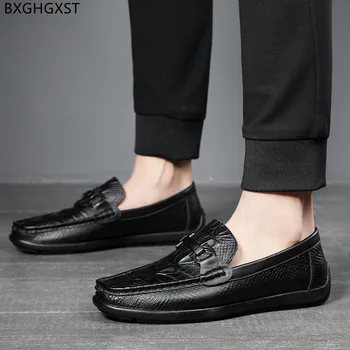 Mokasíny Krokodílie Topánky Muž Luxusné Dizajnér Kožené členkové Topánky pre Človeka 2022 Black Pošmyknúť na Obuv Muži Chaussure De Homme Sapato 3