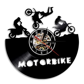 Motorka Siluetu LED Nočné Svetlo Motocykel Vinyl Nástenné Hodiny Domova Stene Visí Hodinky Darček Pre Motocyklistov 6