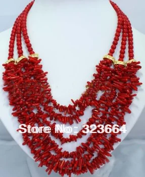 Móda 6 riadkov červený korál pobočky drahokamu náhrdelník 1