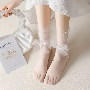Móda Japonský Oka Kawaii Lolita JK Hodvábne Pančuchy Stredné Trubice Ponožky Ženy Ponožky Luk 1