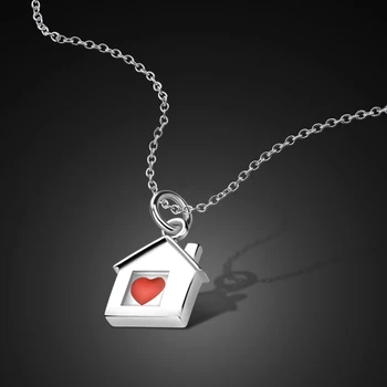 Móda Tvorivý Dom Na Prívesok Náhrdelník 100% 925 Sterling Silver Žena Sladká Červená V Tvare Srdca Choker Šperky Darček 3