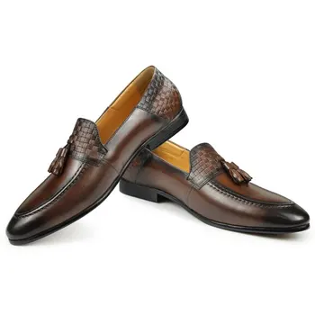 Módne Kožené Elegantné Gentleman Šaty Topánky Mužov Business Office Miesto Ručné Strapec Pletená Loafer Topánky Mužov, Kožené Originál 1