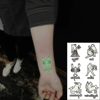 Nepremokavé Dočasné Svetelný Tetovanie Nálepka Lev Panna Škorpión Váhy Strelec Súhvezdí Flash Falošné Tatto pre Ženy Muži 8