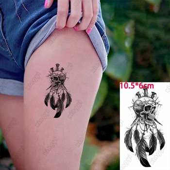 Nepremokavé Dočasné Tetovanie Indickej Lebky na Nechty, Perie Mesiac Vrana Dreamcatcher Sexy Body Art Falošné Tatto Flash Tetovanie pre Ženy Muži