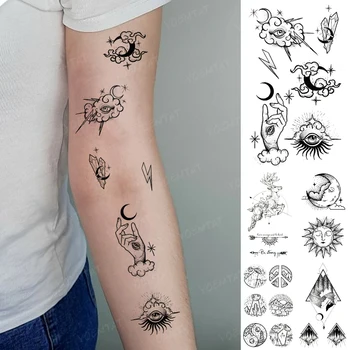 Nepremokavé Dočasné Tetovanie Nálepky Oko Lightning Mesiac Hviezdne Nebo Prenos Tatto Dieťa Detí Line Body Art Falošné Tetovanie Muž Žena 8