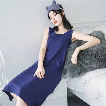 Nightdress bez Rukávov dámske Letné Bavlna kórejský Jednoduché Nightgown Voľné Luxusné Značky Župan Farbou Domov Sukne, Elegantné Šaty 1
