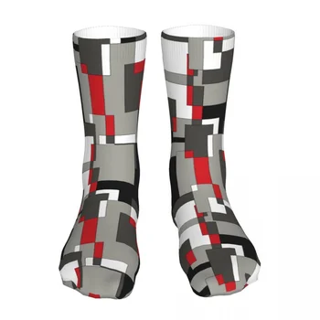 Nové Ponožky pánske, dámske Blázon Čierna Sivá A Červené Štvorčeky Ponožky Geometrické ing Grafické Ponožky celý Rok 11