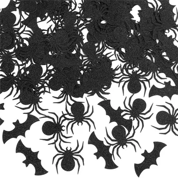 Omilut 100ks Halloween Konfety Black Pavúky, Netopiere Dekor Konfety Na Halloween Party Stolové Dekorácie Šťastný Halloween Confett 10