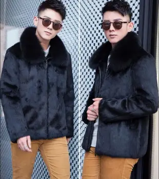 Osobné zimné zahustiť teplé pánska kožená bunda vlasy kožušiny kožený kabát mužov slim bundy jaqueta de couro módne čierne S 3XL 7