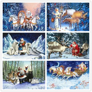 Plné Kolo 5D Diamond Mozaiky Santa Claus Diamond Maľby Zvierat Výšivky Cross Stitch Kôň Vianočný Darček Nový Príchod