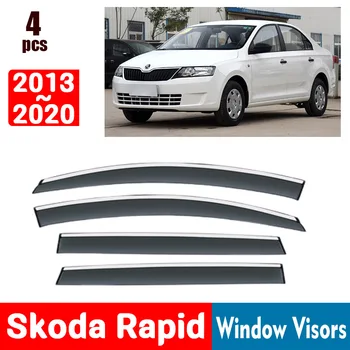 PRE Škoda Rapid 2013-2020 Okno Clony proti oslneniu Dážď Stráže Windows Daždi Kryt Deflektor Markíza Štít Prieduch Stráže Tieni Kryt Výbava 13