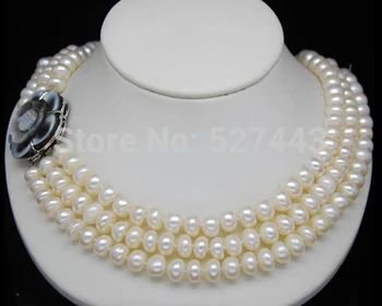 Prett Krásne dámske Svadobné Veľkoobchod >>Prírodné 8-9mm AAA white pearl náhrdelníky 17