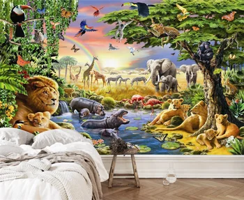Prispôsobený 3D Tapeta Živočíšneho Sveta Opice Slon Lion, hippo poprad detskej Izby nástenná maľba, Spálne, Obývacia Izba Pozadí na Stenu 6