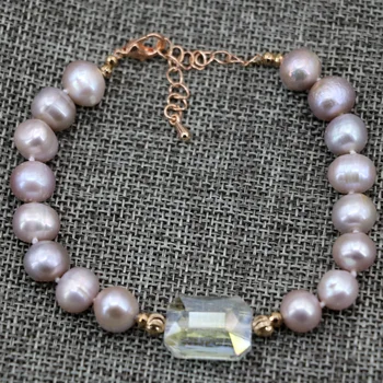 Prírodné fialová sladkovodných kultivovaných pearl 9-10 mm cca okrúhle korálky, náramky vysokej kvality doprava zadarmo šperky 7.5 palcový B2911 17