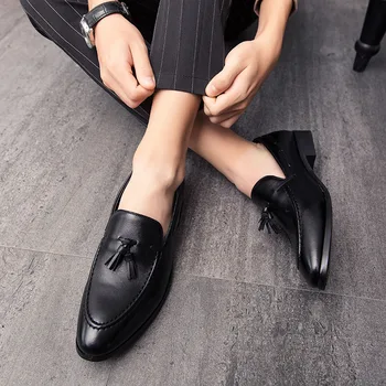 Pánske Mokasíny strapec topánky Nové Mužov, Svadobné Šaty, Čierne Topánky, Ploché Business British Topánky A13-32 5
