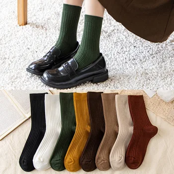 Pár Retro Ženy Bavlna Voľné Ponožky Jeseň Zima Pletenie Farbou Dlhé Čierne Kórejský Japonský Študent Dievčatá Ponožky 4