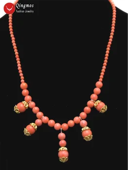 Qingmos 4-10 mm Kolo prírodné Pink Coral prívesky, Náhrdelníky pre Ženy s 4 mm Pink Coral Náhrdelník Šperky 17