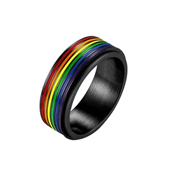 Rainbow gadget krúžok mužov a žien z nehrdzavejúcej ocele farba univerzálne kolieska úzkosť lesklé LGBT krúžok priateľstvo svadobné BM147 2